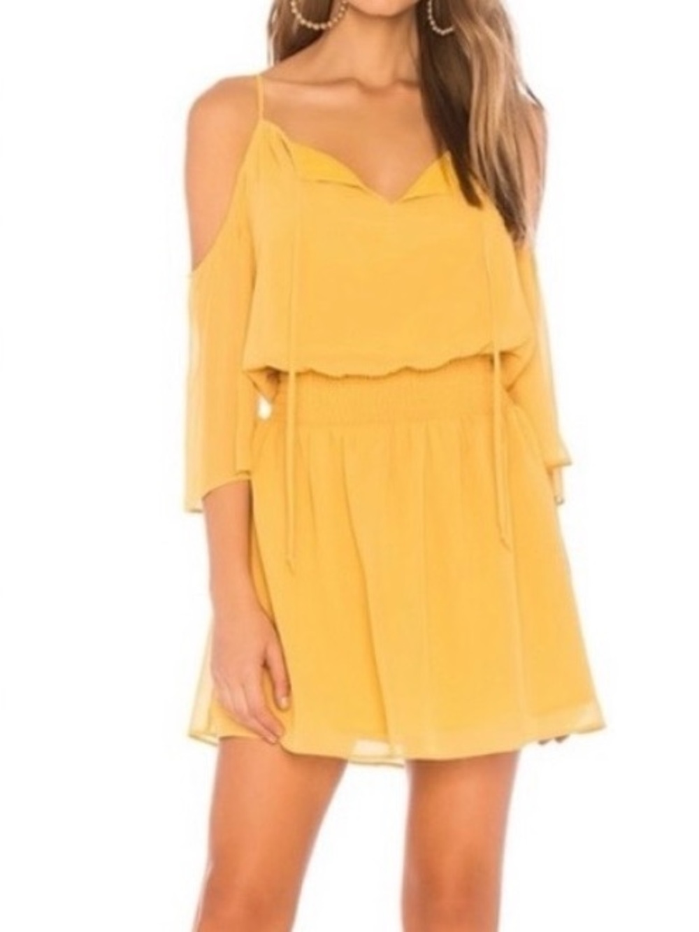 BCBGMaxAzria Mustard Cold-Shoulder Spaghetti Strap Mini Dress Size Large
